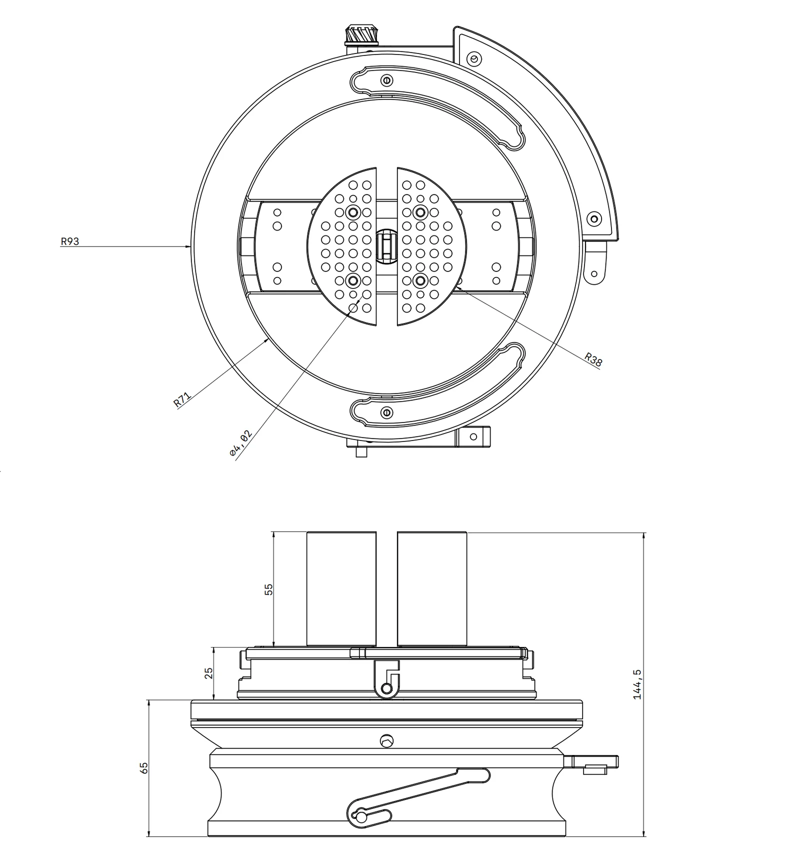 Updated technical dimensions of the ChunQi vise