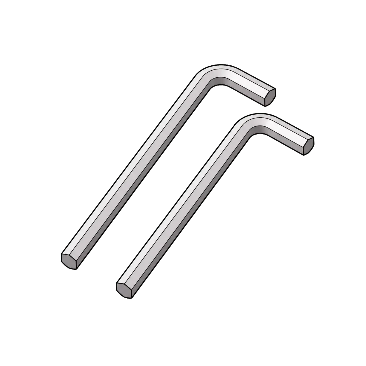 Technical line illustration of two hex keys