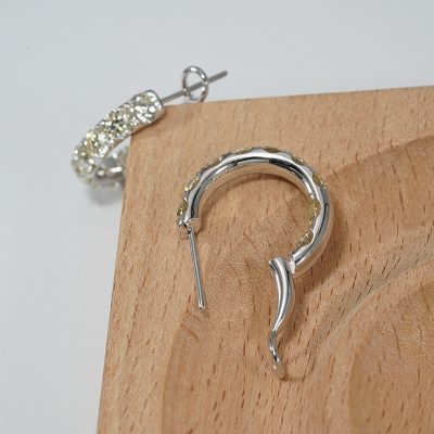 18K white gold diamond earrings, worn view 18K white gold diamond earrings, worn view