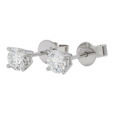 18K white gold diamond earrings, angle view