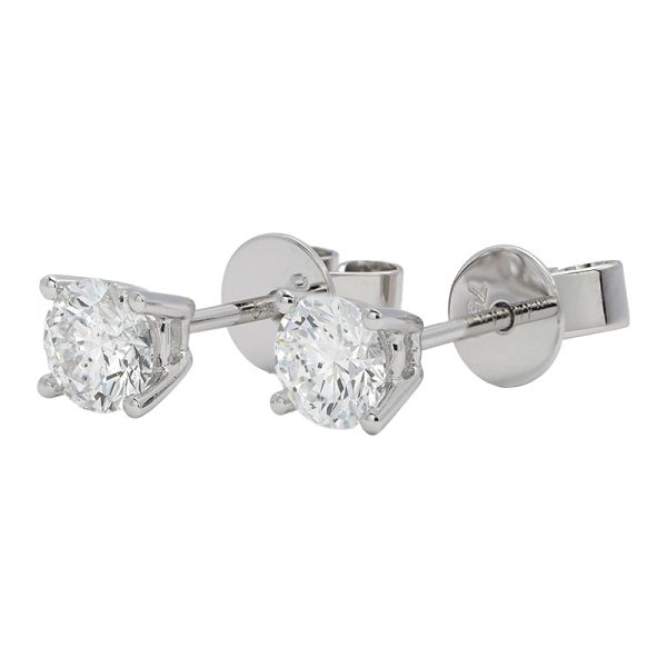 18K white gold diamond earrings, angle view