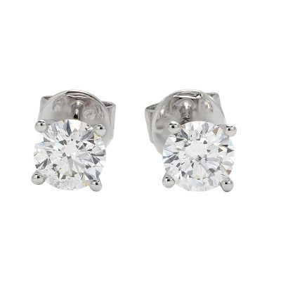 18K white gold diamond earrings, front view
