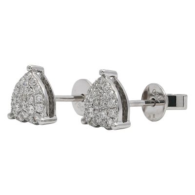 18K white gold diamond earrings, angle view