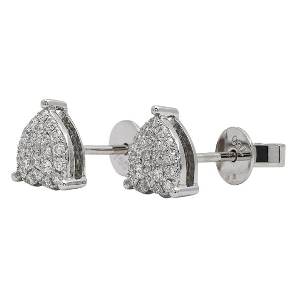 18K white gold diamond earrings, angle view