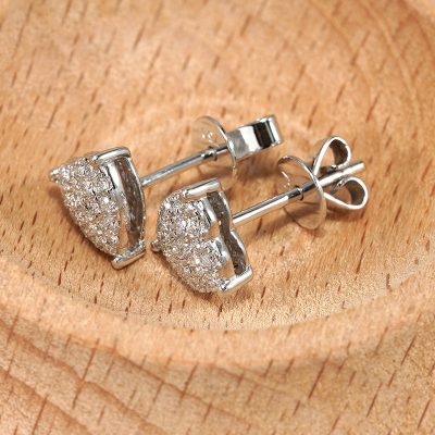 18K white gold diamond earrings, worn view