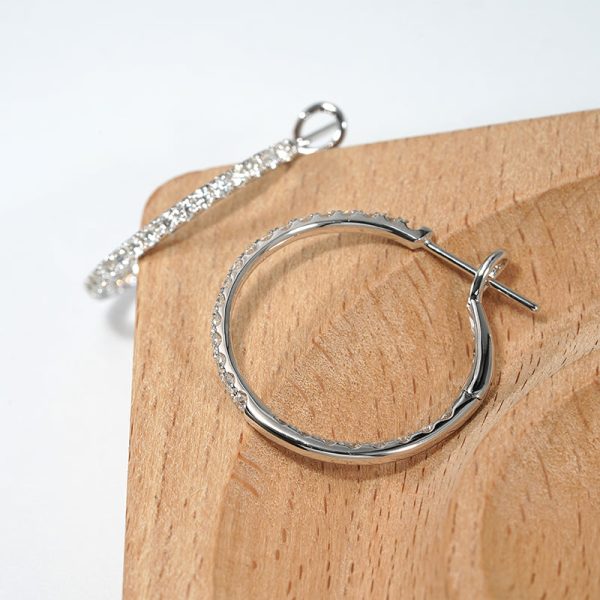 18K white gold diamond earrings, lifestyle view 18K white gold diamond earrings, lifestyle view