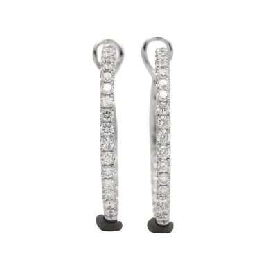 18K white gold diamond earrings, worn view 18K white gold diamond earrings, worn view