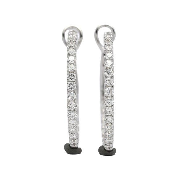18K white gold diamond earrings, worn view 18K white gold diamond earrings, worn view