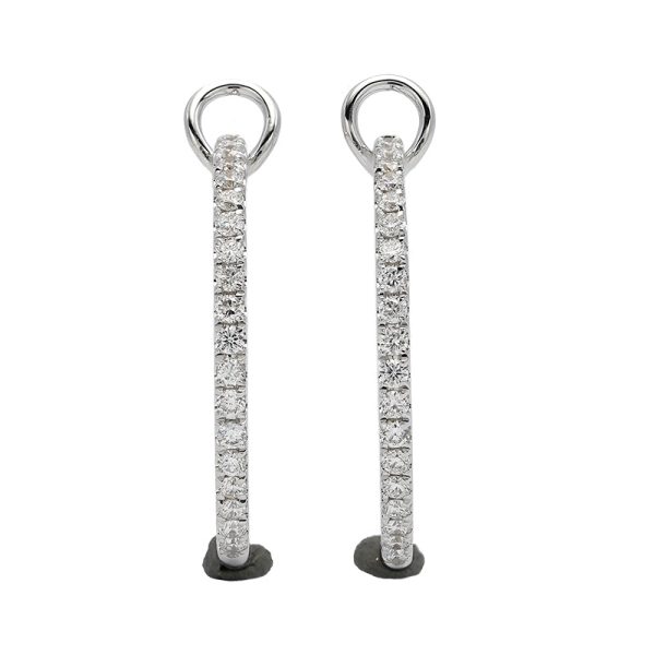 18K white gold diamond earrings, lifestyle view 18K white gold diamond earrings, lifestyle view