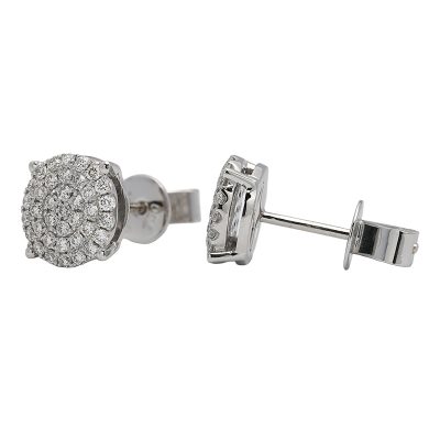 18K white gold diamond earrings, lifestyle view 18K white gold diamond earrings, lifestyle view
