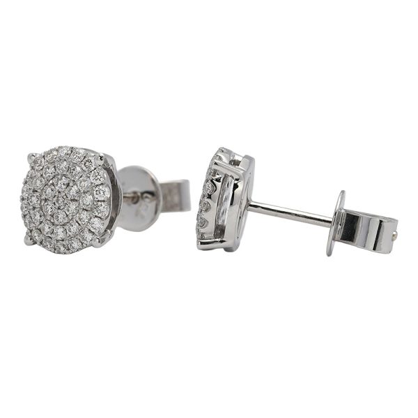 18K white gold diamond earrings, lifestyle view 18K white gold diamond earrings, lifestyle view