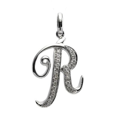 18K white gold diamond pendant, front view