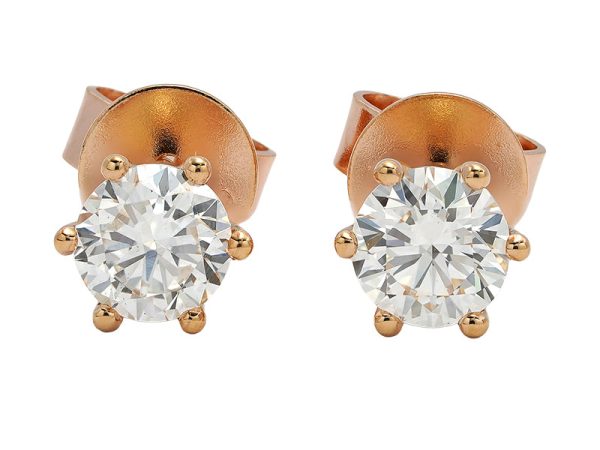 18K yellow gold diamond earrings, front view