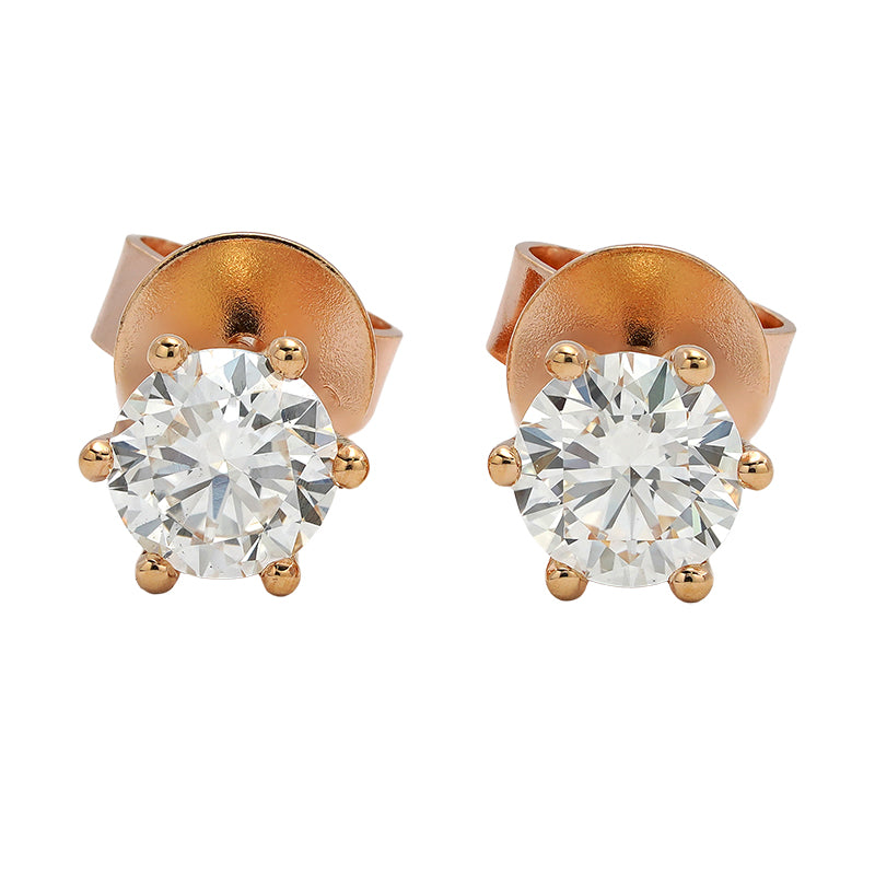 18K yellow gold diamond earrings, front view